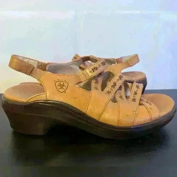 Ariat Women's Strappy Sandals with Floral Detail Brown Slingback Sandal Size 8.5 - Picture 6 of 13